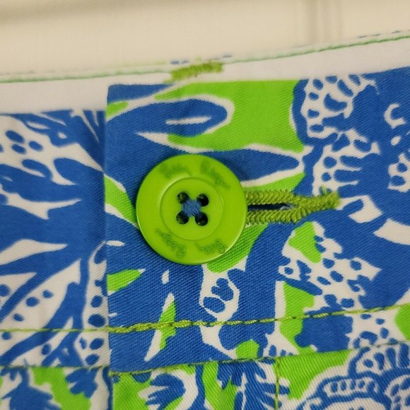Lilly Pulitzer Size 2 Callahan Shorts Green White Blue Coral Print - Picture 2 of 7